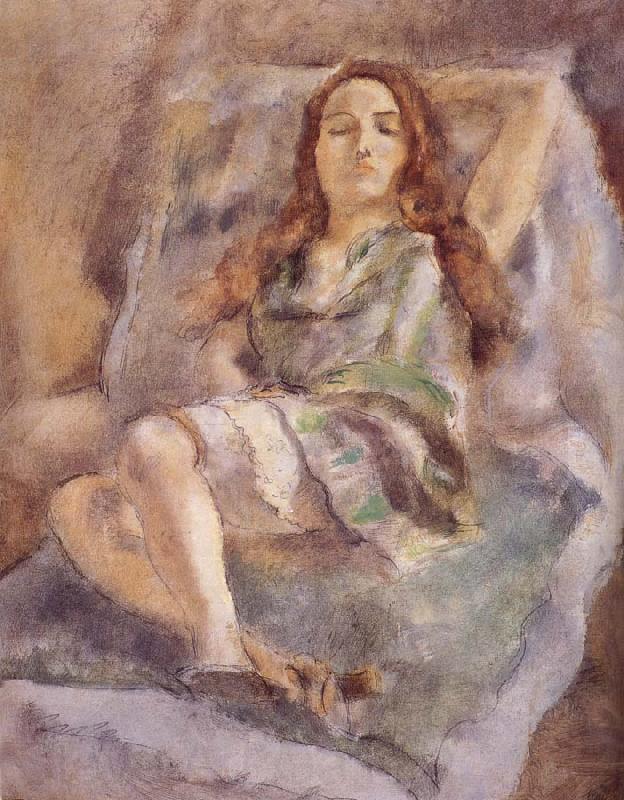 Jules Pascin The red hair girl wearing  green dress Norge oil painting art